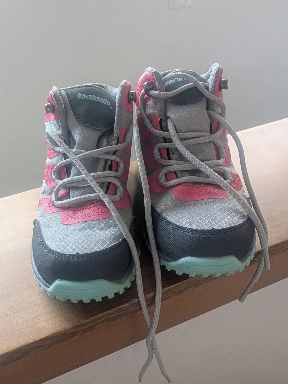 Northside Pink and Gray Kids Trail Boots with Mint Outsole